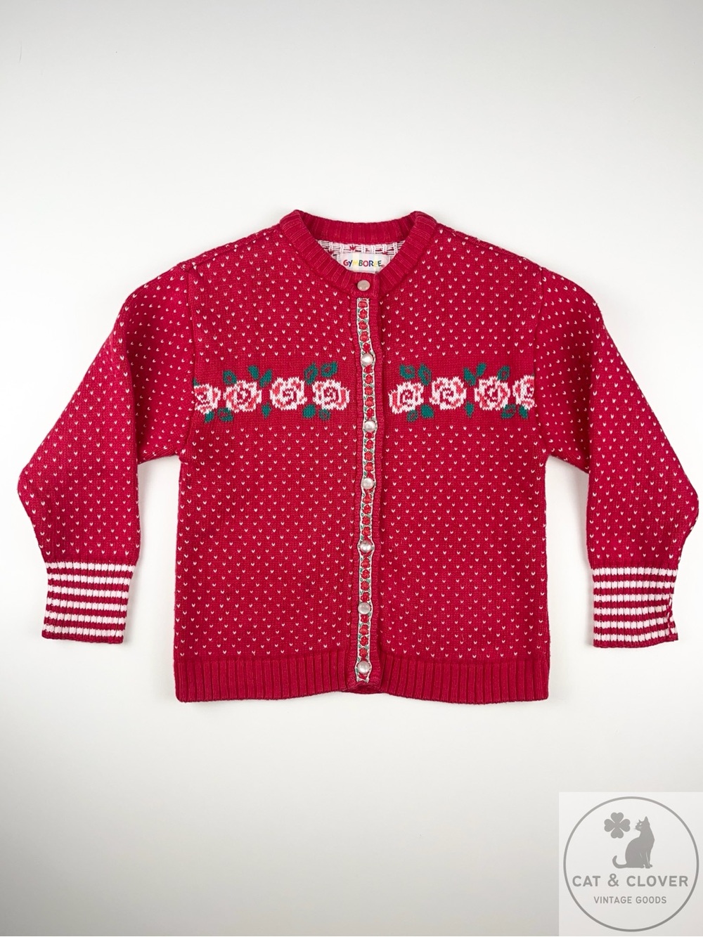 Gymboree 1996 Red Cotton Rose Cardigan Sweater Rainbow Tag Medium